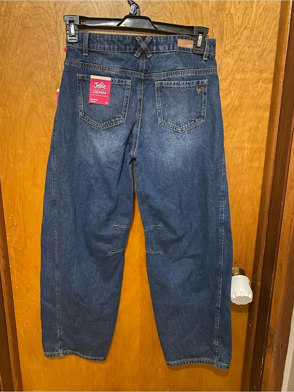 Justice Girl's Denim Barrel Blue Jeans Color Dark Wash Size 16